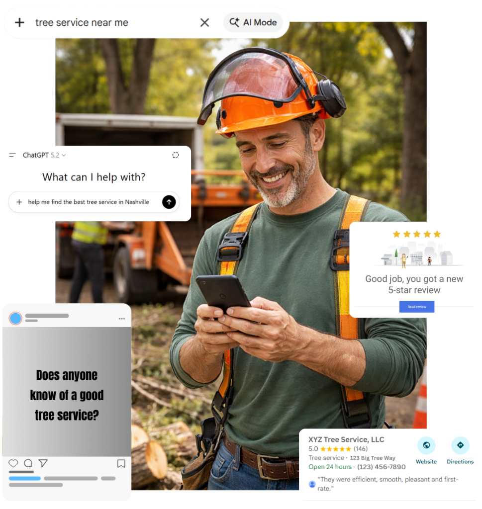 Tree service professional using phone